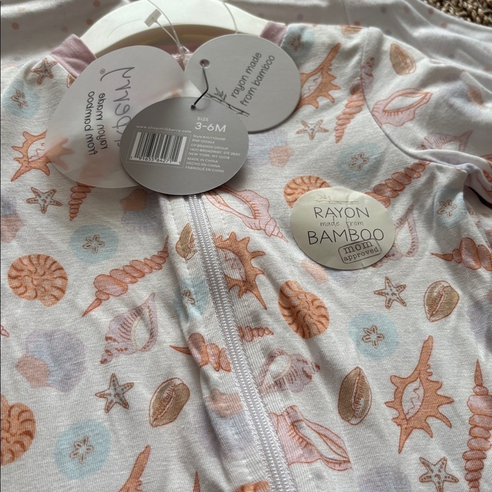 Milkberry Floral Baby Footie Seashells Beach Size 3-6 Months Set of 2 - Picture 2 of 4